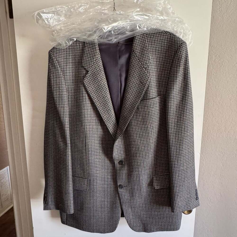 Vintage Pierre Balmain Sport Coat 48L 100% Wool Houndstooth Blazer Men’s - Picture 2 of 13